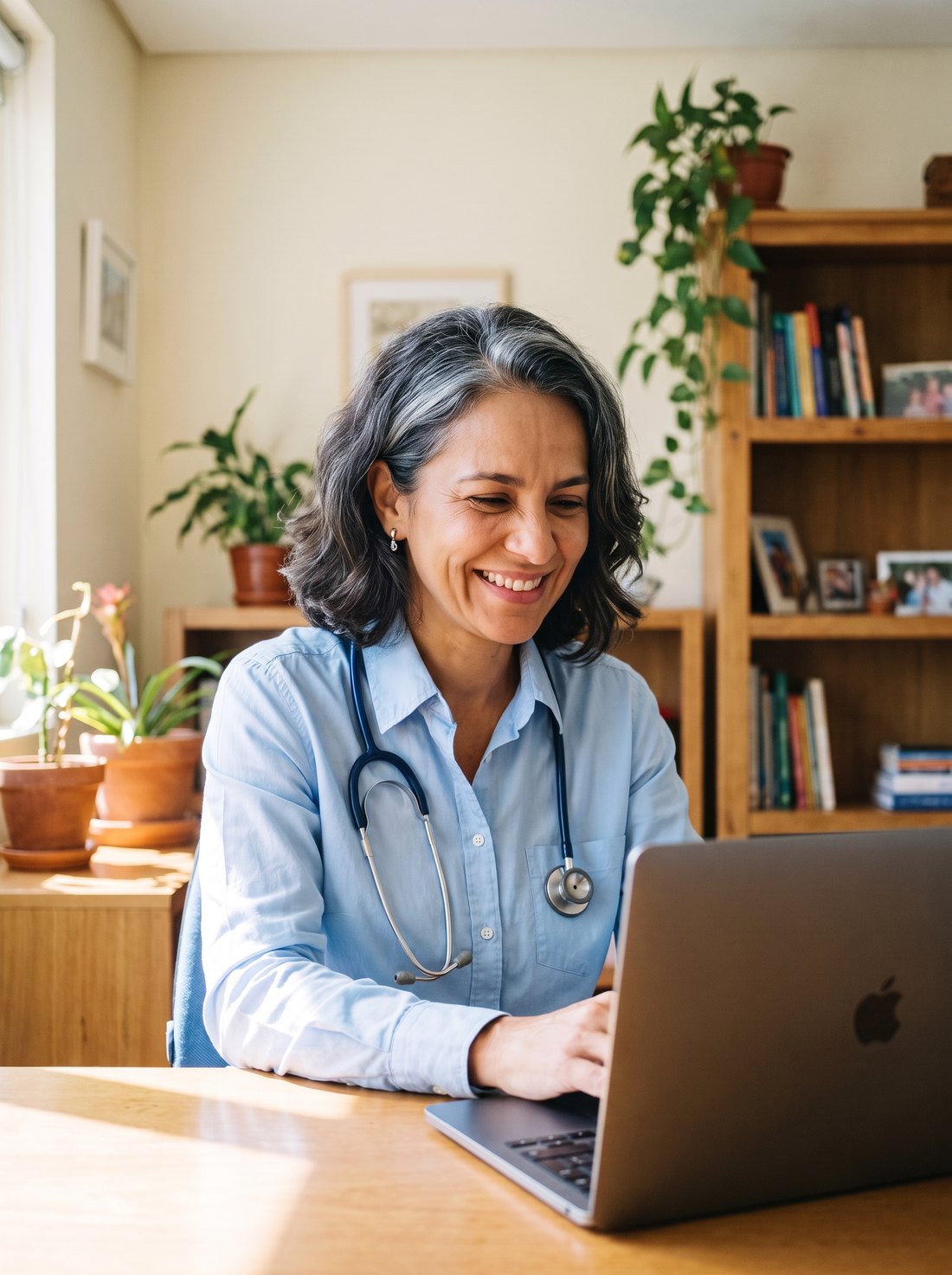 Médica em consulta por vídeo
